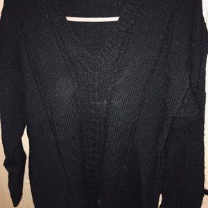 Black hand knit pullover sweater with cabling